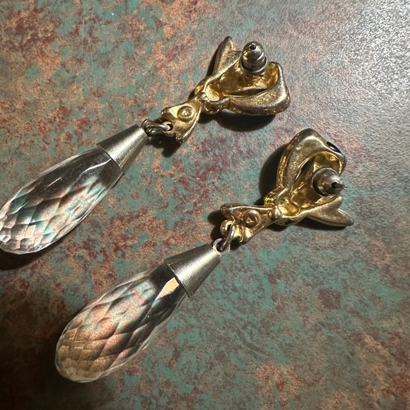 Vintage Black Bow Crystal Drop Earrings - Picture 2 of 5